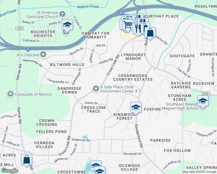 map of restaurants, bars, coffee shops, grocery stores, and more near 2404 Keith Drive in Raleigh