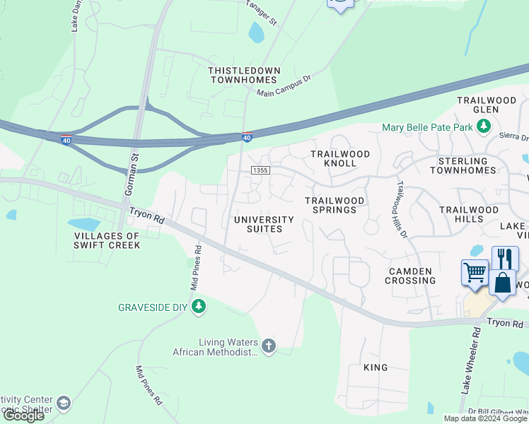 map of restaurants, bars, coffee shops, grocery stores, and more near 2023 Tropical Key Place in Raleigh