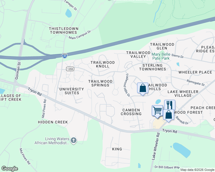 map of restaurants, bars, coffee shops, grocery stores, and more near 2821 Isabella Drive in Raleigh