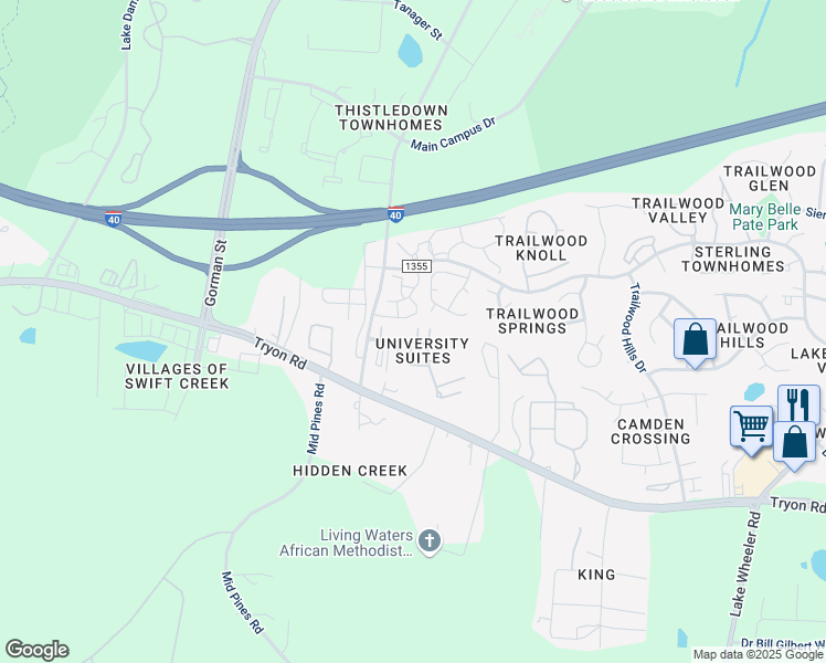 map of restaurants, bars, coffee shops, grocery stores, and more near 2027 Chub key Lane in Raleigh