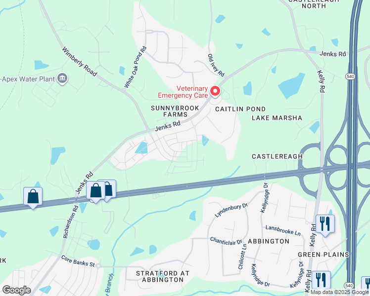 map of restaurants, bars, coffee shops, grocery stores, and more near 2812 U.S. 64 in Apex