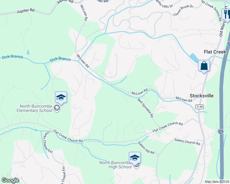 map of restaurants, bars, coffee shops, grocery stores, and more near 70 Bell Sprinkle Road in Weaverville