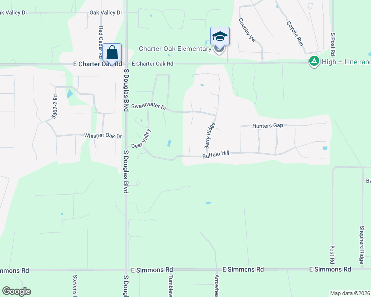 map of restaurants, bars, coffee shops, grocery stores, and more near Buffalo Hill in Logan County