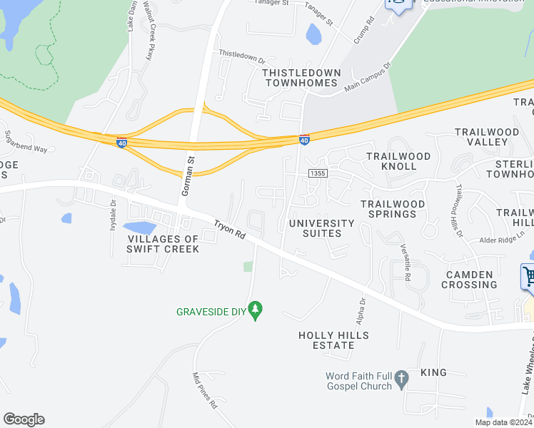 map of restaurants, bars, coffee shops, grocery stores, and more near 2003 Fieldhouse Avenue in Raleigh