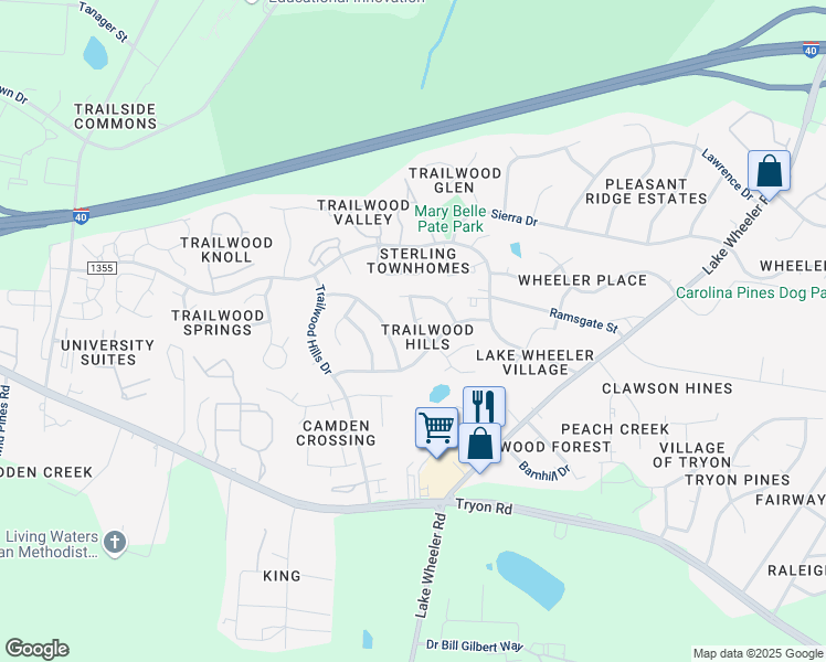 map of restaurants, bars, coffee shops, grocery stores, and more near 2508 Farlow Gap Lane in Raleigh