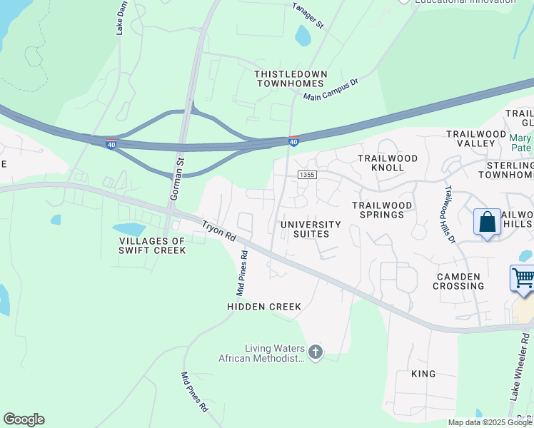 map of restaurants, bars, coffee shops, grocery stores, and more near 2100 Wolftech Lane in Raleigh