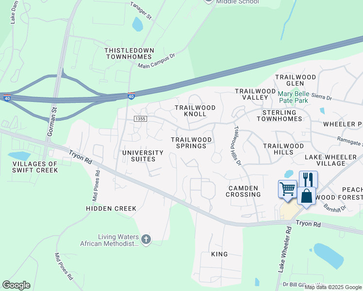 map of restaurants, bars, coffee shops, grocery stores, and more near 2913 Isabella Drive in Raleigh