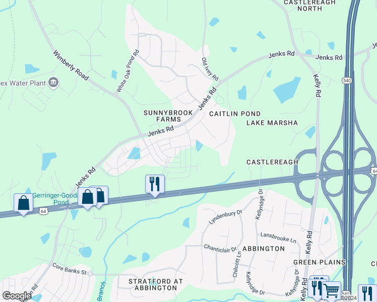 map of restaurants, bars, coffee shops, grocery stores, and more near 2466 Hutch Lane in Apex