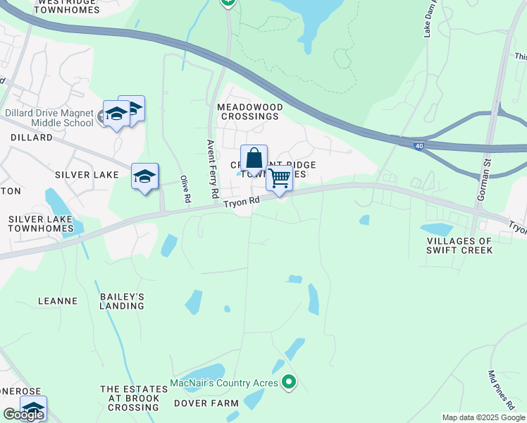 map of restaurants, bars, coffee shops, grocery stores, and more near 4520 Bridle Run Drive in Raleigh