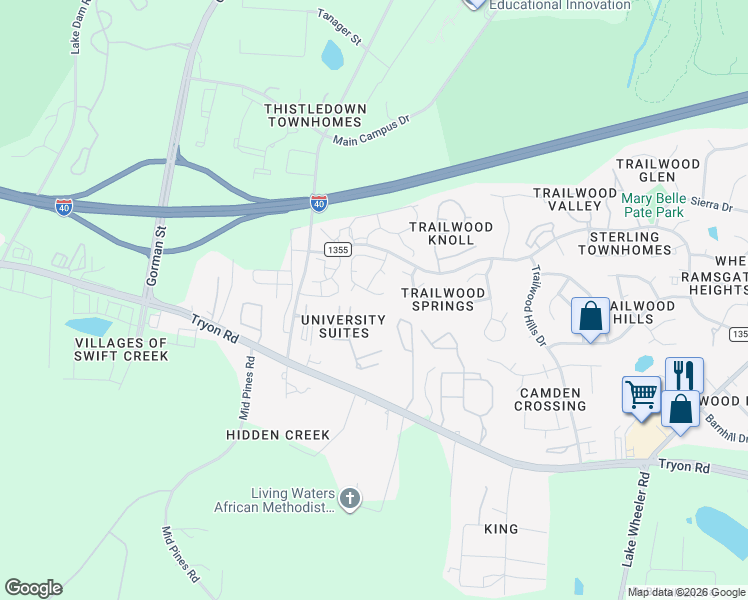 map of restaurants, bars, coffee shops, grocery stores, and more near 2311 Centennial Ridge Way in Raleigh