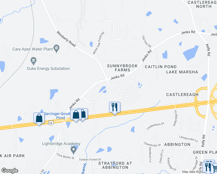 map of restaurants, bars, coffee shops, grocery stores, and more near 2207 Haybeck Lane in Apex