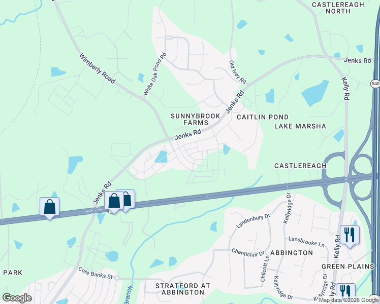 map of restaurants, bars, coffee shops, grocery stores, and more near 1671 Wimberly Road in Apex