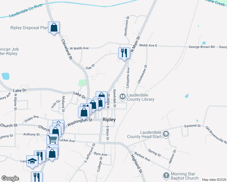 map of restaurants, bars, coffee shops, grocery stores, and more near 176 Randolph Street in Ripley