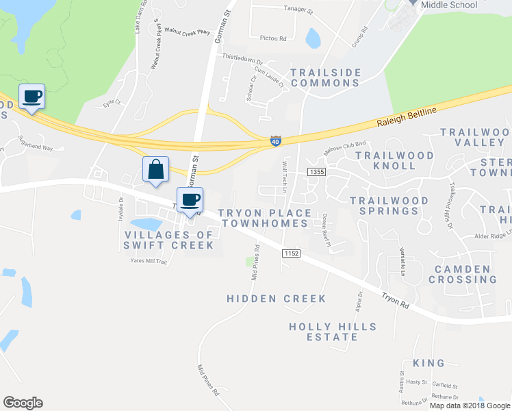 map of restaurants, bars, coffee shops, grocery stores, and more near 1913 Fieldhouse Avenue in Raleigh