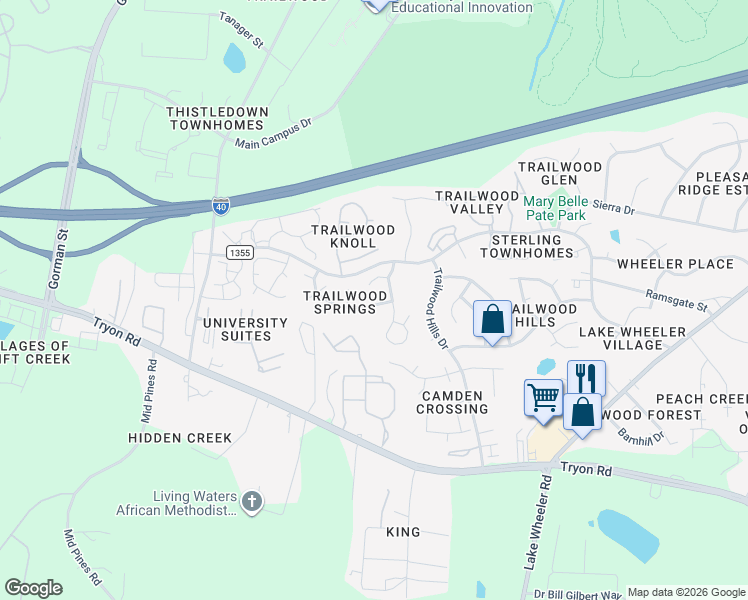 map of restaurants, bars, coffee shops, grocery stores, and more near 2821 Isabella Drive in Raleigh