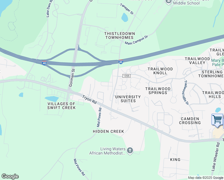 map of restaurants, bars, coffee shops, grocery stores, and more near 2120 Wolf Tech Lane in Raleigh