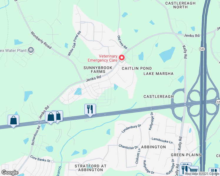 map of restaurants, bars, coffee shops, grocery stores, and more near 2812 U.S. 64 in Apex