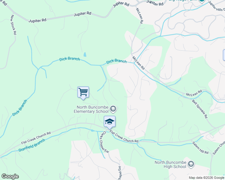 map of restaurants, bars, coffee shops, grocery stores, and more near 111 Macdougall Lane in Weaverville