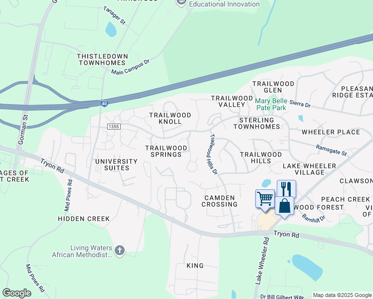 map of restaurants, bars, coffee shops, grocery stores, and more near 2012 Leadenhall Way in Raleigh