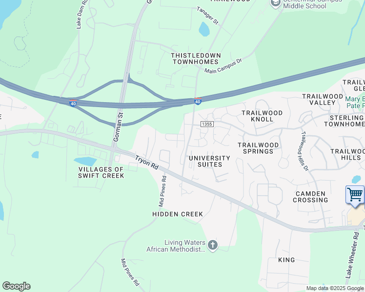 map of restaurants, bars, coffee shops, grocery stores, and more near 2000 Trailwood Drive in Raleigh