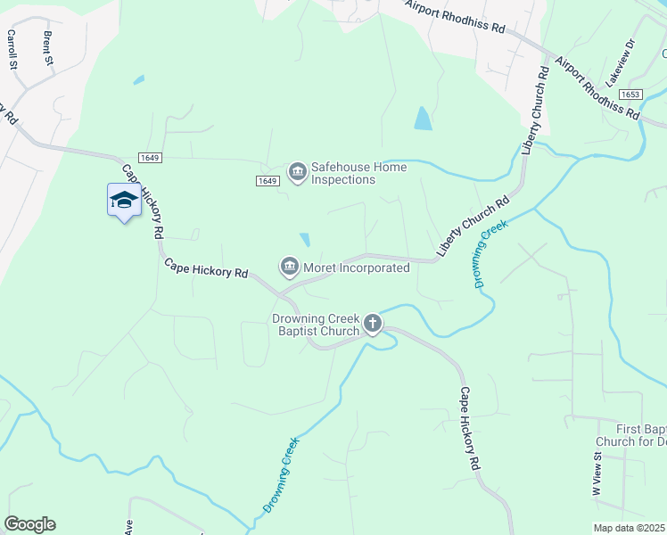 map of restaurants, bars, coffee shops, grocery stores, and more near 2347 Liberty Church Street in Hickory