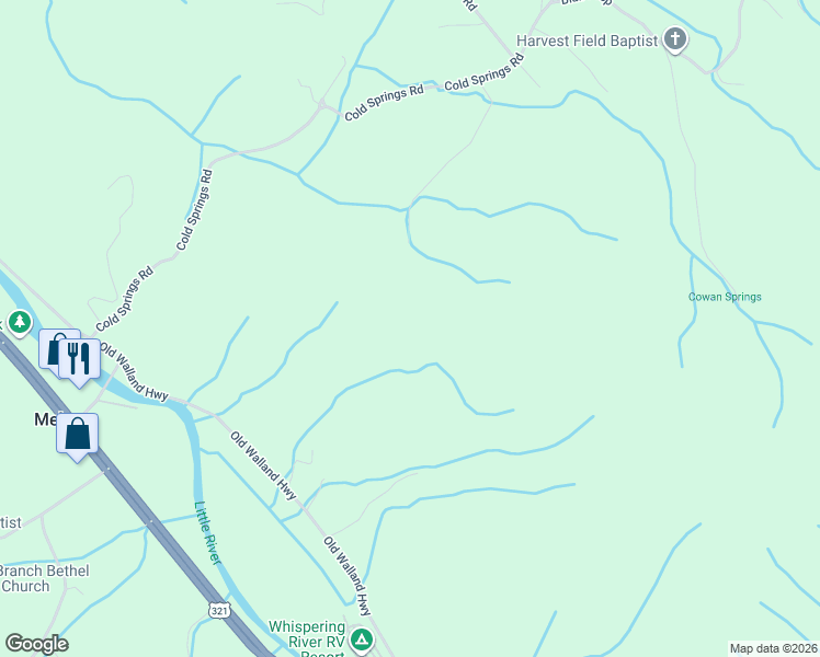 map of restaurants, bars, coffee shops, grocery stores, and more near 4841 Old Walland Highway in Walland