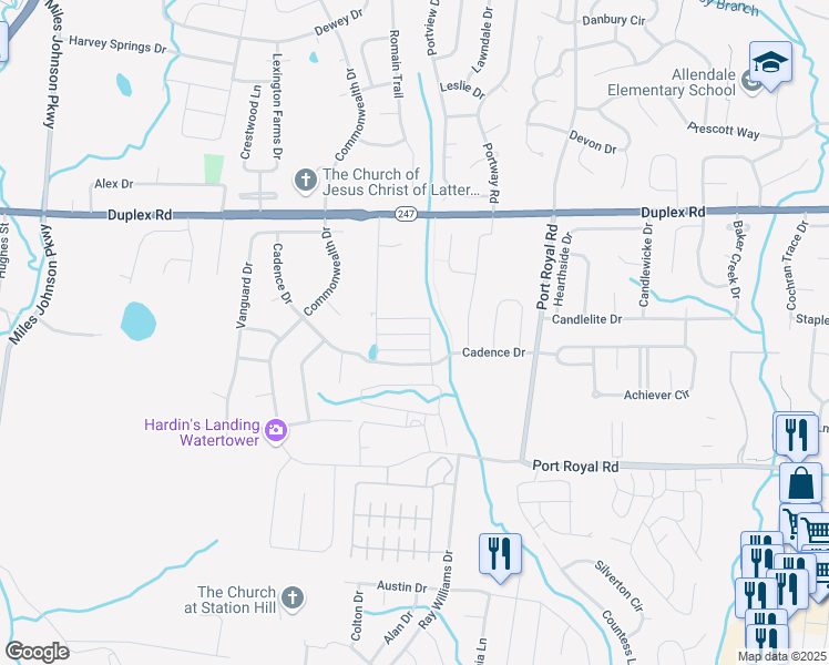 map of restaurants, bars, coffee shops, grocery stores, and more near 2810 Duplex Road in Spring Hill