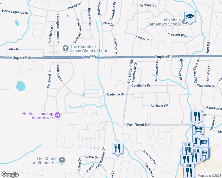 map of restaurants, bars, coffee shops, grocery stores, and more near 1038 Lonergan Circle in Spring Hill