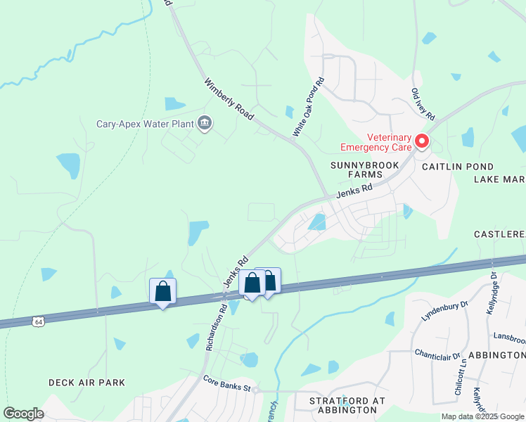 map of restaurants, bars, coffee shops, grocery stores, and more near 8200 Jenks Road in Apex
