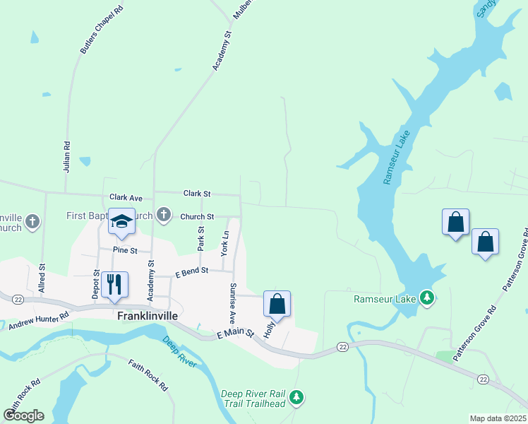 map of restaurants, bars, coffee shops, grocery stores, and more near 452 Matthews Street in Franklinville