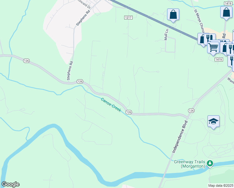map of restaurants, bars, coffee shops, grocery stores, and more near 111 Beechmont Drive in Morganton
