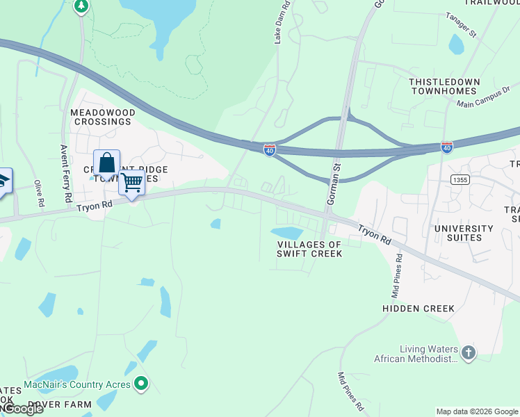map of restaurants, bars, coffee shops, grocery stores, and more near 4013 Трион-роуд in Raleigh