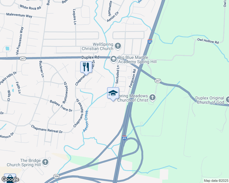 map of restaurants, bars, coffee shops, grocery stores, and more near 4005 Clinton Lane in Spring Hill