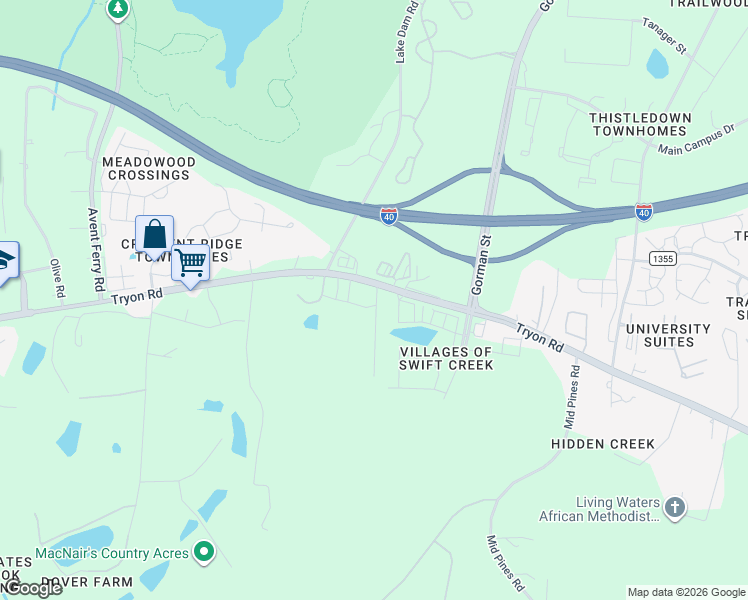 map of restaurants, bars, coffee shops, grocery stores, and more near 4013 Трион-роуд in Raleigh