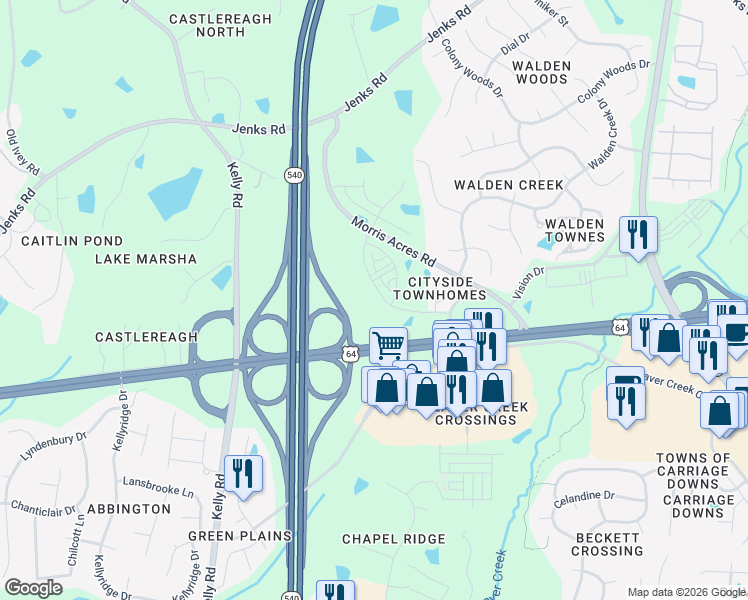 map of restaurants, bars, coffee shops, grocery stores, and more near 4001 Reedybrook Crossing in Apex