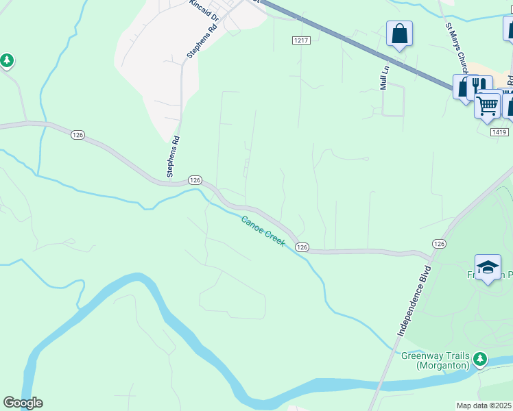 map of restaurants, bars, coffee shops, grocery stores, and more near 344 North Carolina 126 in Morganton