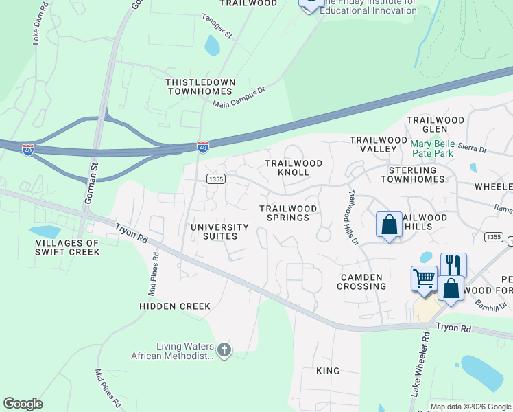 map of restaurants, bars, coffee shops, grocery stores, and more near 3004 Sgt Pepper Court in Raleigh