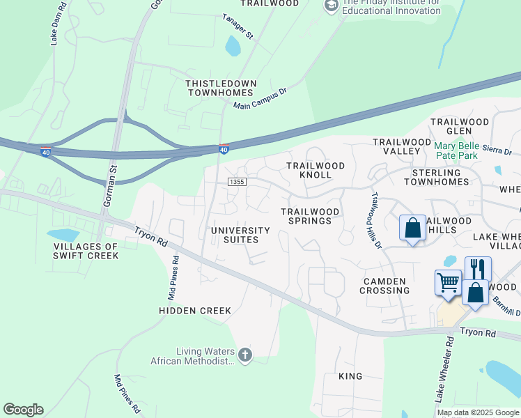 map of restaurants, bars, coffee shops, grocery stores, and more near 3004 Sgt Pepper Court in Raleigh
