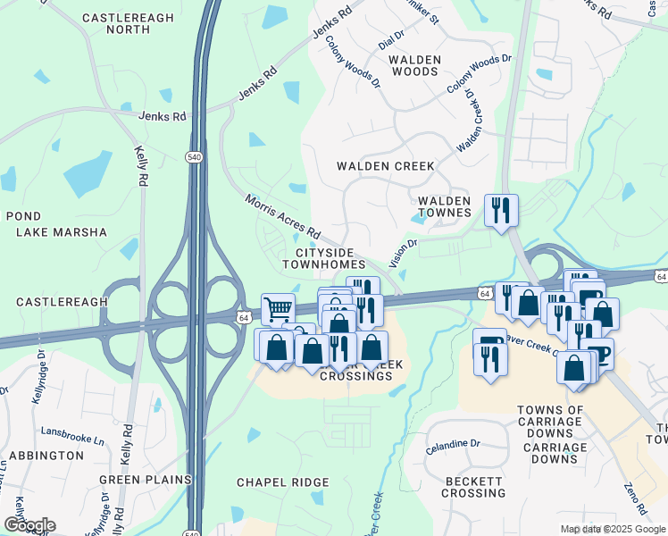 map of restaurants, bars, coffee shops, grocery stores, and more near 2062 Jersey City Place in Apex
