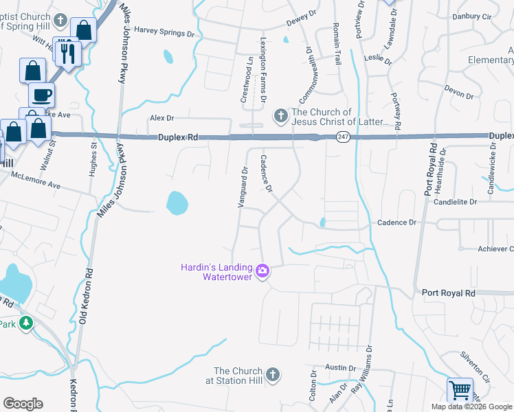 map of restaurants, bars, coffee shops, grocery stores, and more near 2003 Cadence Court in Spring Hill