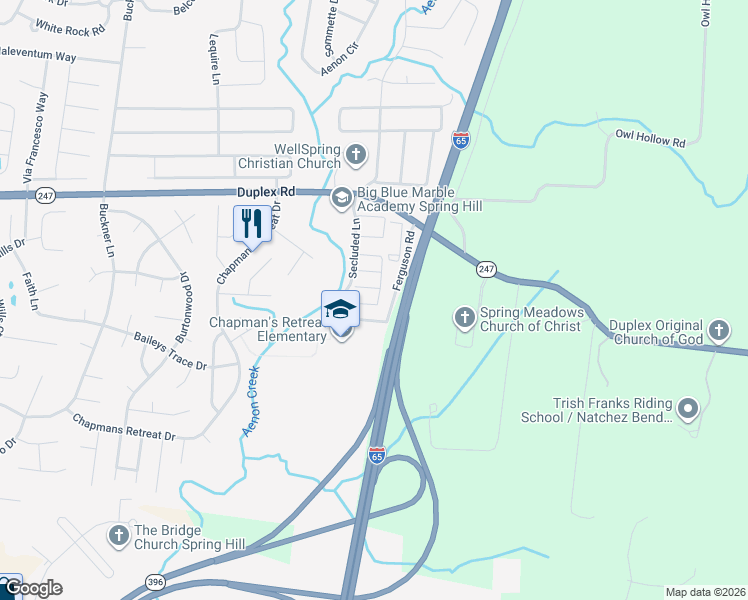 map of restaurants, bars, coffee shops, grocery stores, and more near 3001 Michael Lane in Spring Hill