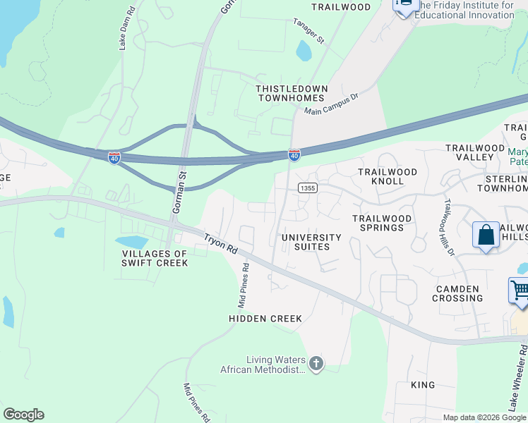 map of restaurants, bars, coffee shops, grocery stores, and more near 2011 Wolfmill Drive in Raleigh