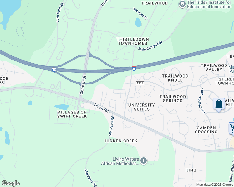 map of restaurants, bars, coffee shops, grocery stores, and more near 3740 Pardue Woods Place in Raleigh