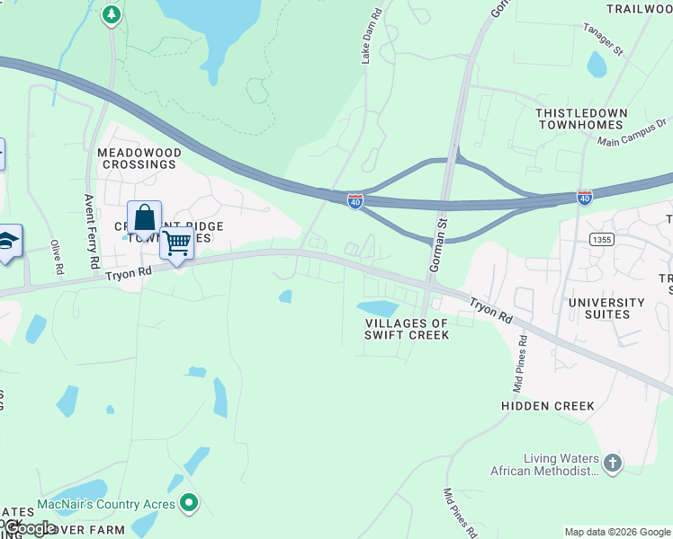 map of restaurants, bars, coffee shops, grocery stores, and more near 4013 Трион-роуд in Raleigh