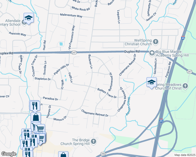 map of restaurants, bars, coffee shops, grocery stores, and more near 2682 Wind Dance Court in Spring Hill