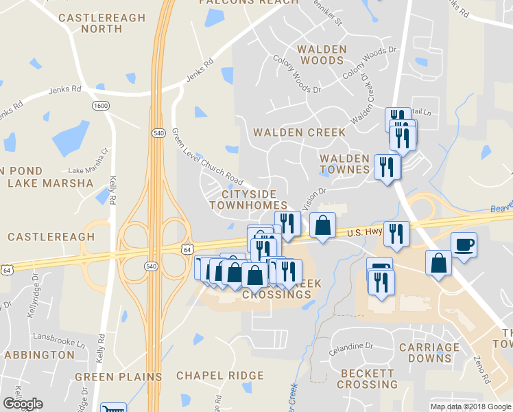 map of restaurants, bars, coffee shops, grocery stores, and more near 2063 Jersey City Place in Apex