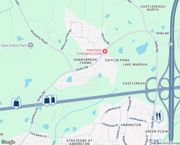 map of restaurants, bars, coffee shops, grocery stores, and more near 919 Haybeck Lane in Apex