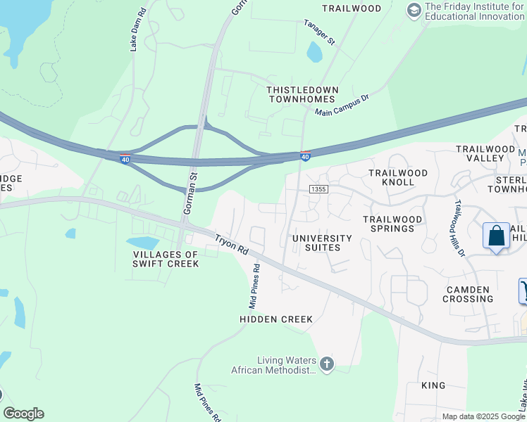map of restaurants, bars, coffee shops, grocery stores, and more near 3750 Pardue Woods Place in Raleigh