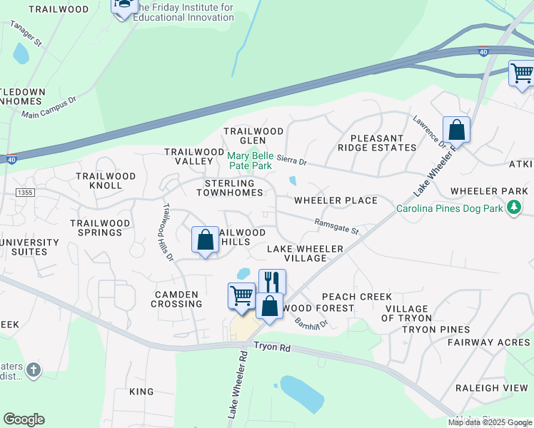 map of restaurants, bars, coffee shops, grocery stores, and more near 2605 Buck Spring Court in Raleigh