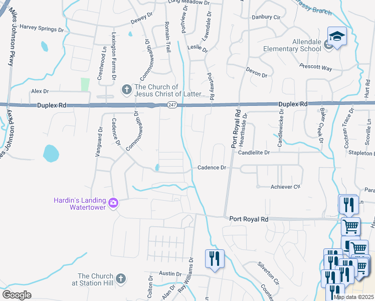 map of restaurants, bars, coffee shops, grocery stores, and more near 2810 Duplex Road in Spring Hill